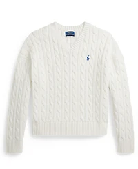 Polo Ralph Lauren Girls' 7-16 Cable-Knit V-Neck Sweater