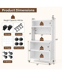 Costway 5 Tier Kitchen Bakers Rack Flip Door Cabinets Pegboard & Hooks