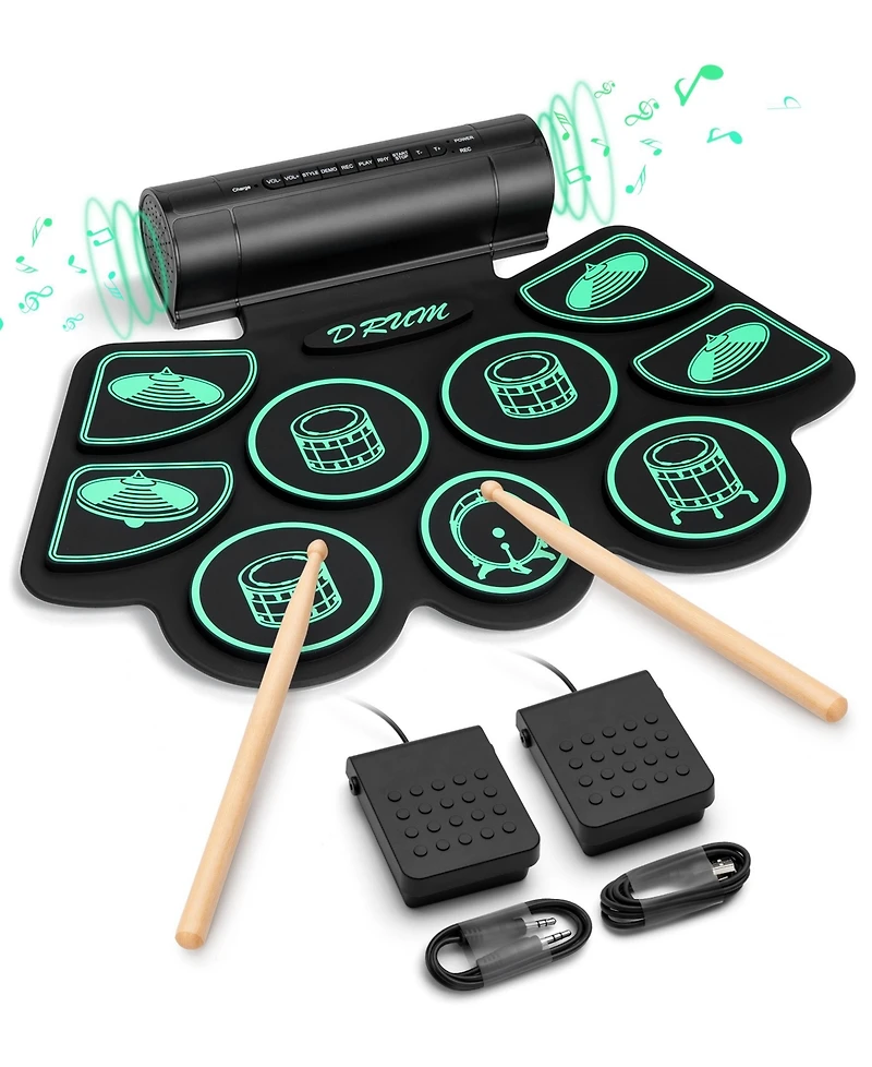 Sugift Kids Roll-Up Electronic Drum Set with Speakers, Headphone Jack & Foot Pedals