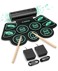 Sugift Kids Roll-Up Electronic Drum Set with Speakers, Headphone Jack & Foot Pedals