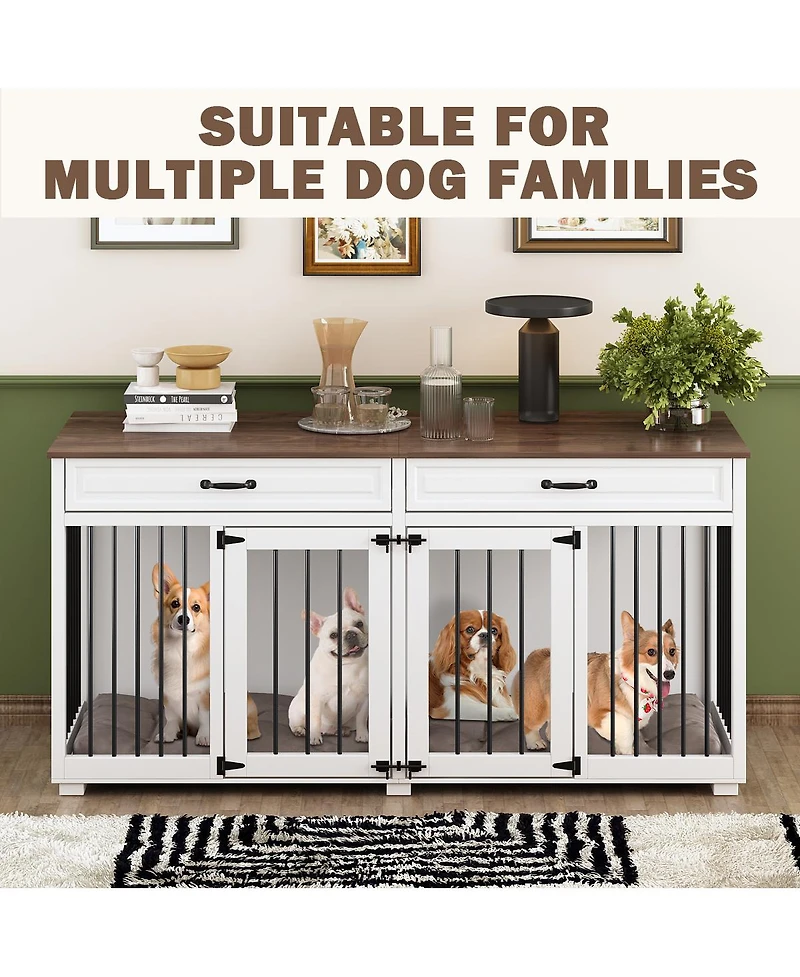 Indoor Dog Crate Furniture, Dog Cage Kennel with 2-Drawers