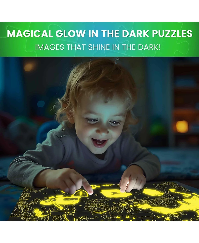 Quokka 4x100 Piece Glow-in-The-Dark Puzzles– Space, Dinosaurs, Animals