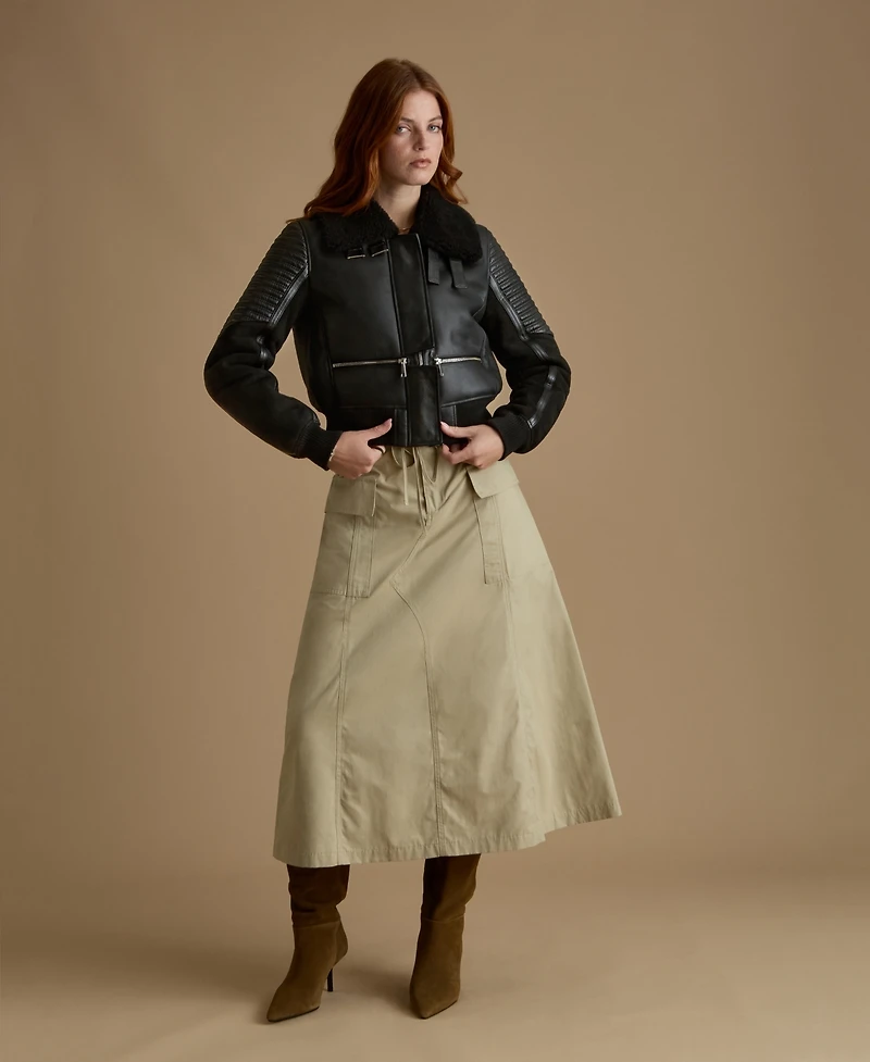 Furniq Uk Women's Fashion Jacket, Silky Black With Curly Wool