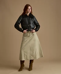 Furniq Uk Women's Fashion Jacket, Silky Black With Curly Wool