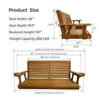 Mega Casa 2-Seater 4.5 Ft Large Wooden Porch Swing for Outdoor Patio Garden