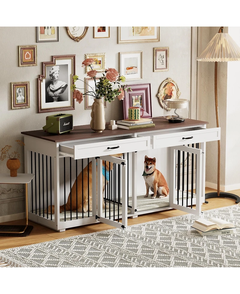 Indoor Dog House with 2 Drawers, Dog Crate for Large Medium Small Dogs