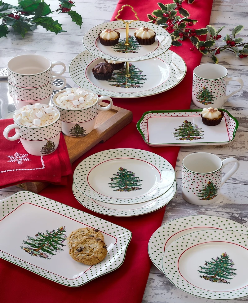 Spode Christmas Tree Polka Dot Dessert Plates, Set of 4