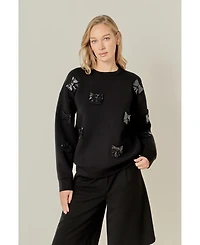 English Factory Women's Pearl Bow Scuba Sweatshirt