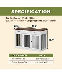 Homsee Dog Cage Storage Cabinet, Dog House Furniture Style Dog Crate with 3 Drawers