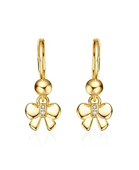 14k Yellow Gold Plated Bow Dangling earrings with Red Cubic Zirconia For Kids
