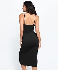 Popilush Women's Shapewear Slimming Midi Dress and Sheer Mesh Overlay Set