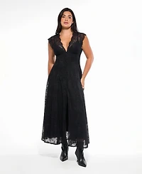 Popilush Women's Shapewear Boho Floral Lace Front Slit Maxi Dress