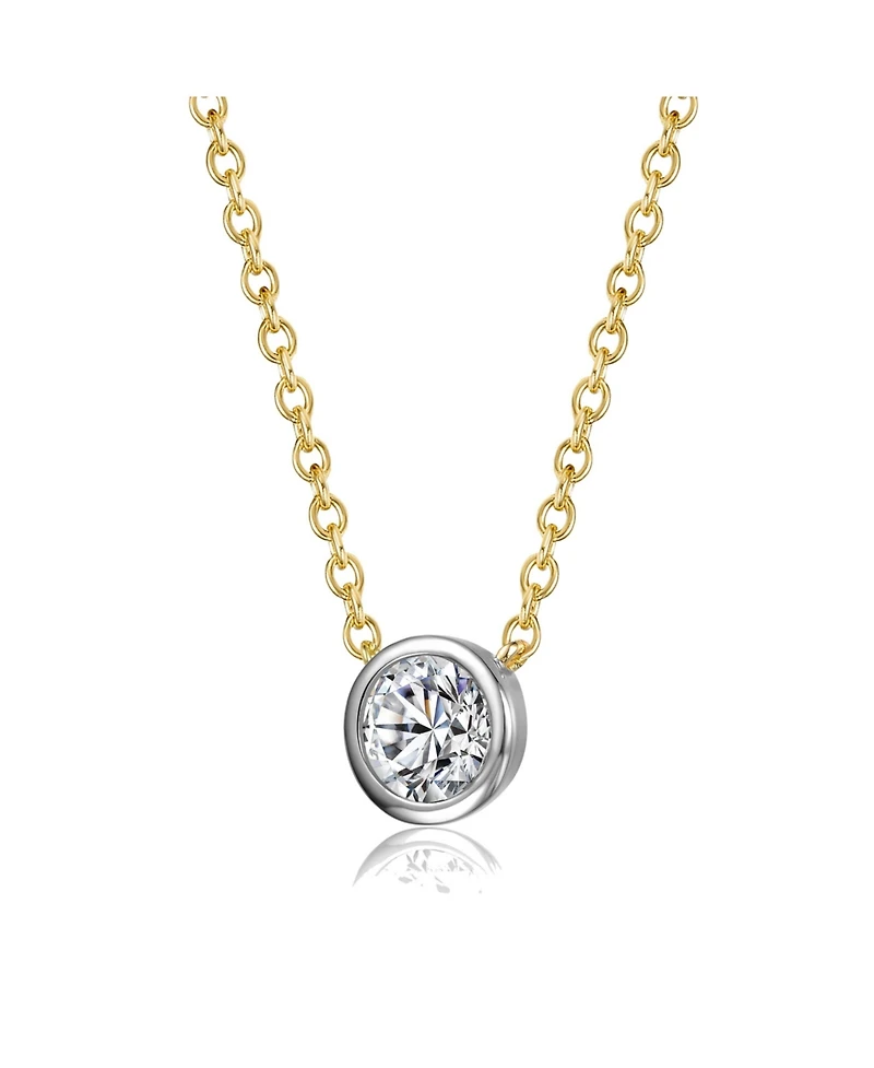Rachel Glauber Two-Tone with Clear Bezel Set Cubic Zirconia Solitaire Necklace