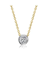 Rachel Glauber Two-Tone with Clear Bezel Set Cubic Zirconia Solitaire Necklace