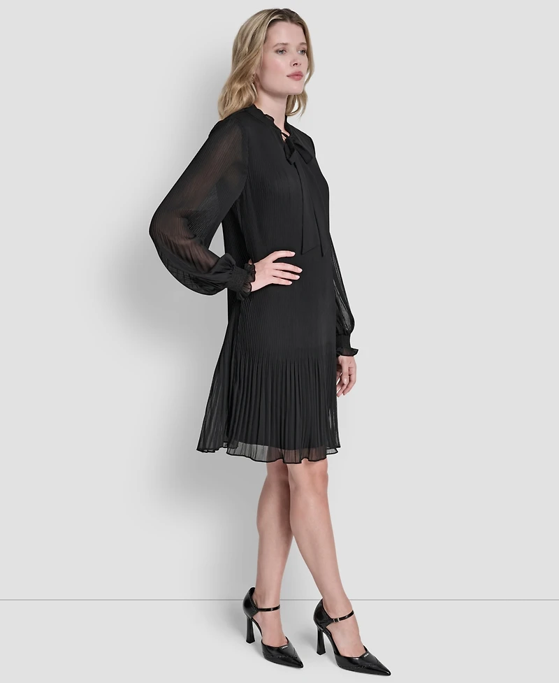 Dkny Women's Chiffon Pleated Tie Collar Shift Dress