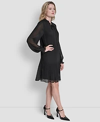 Dkny Women's Chiffon Pleated Tie Collar Shift Dress