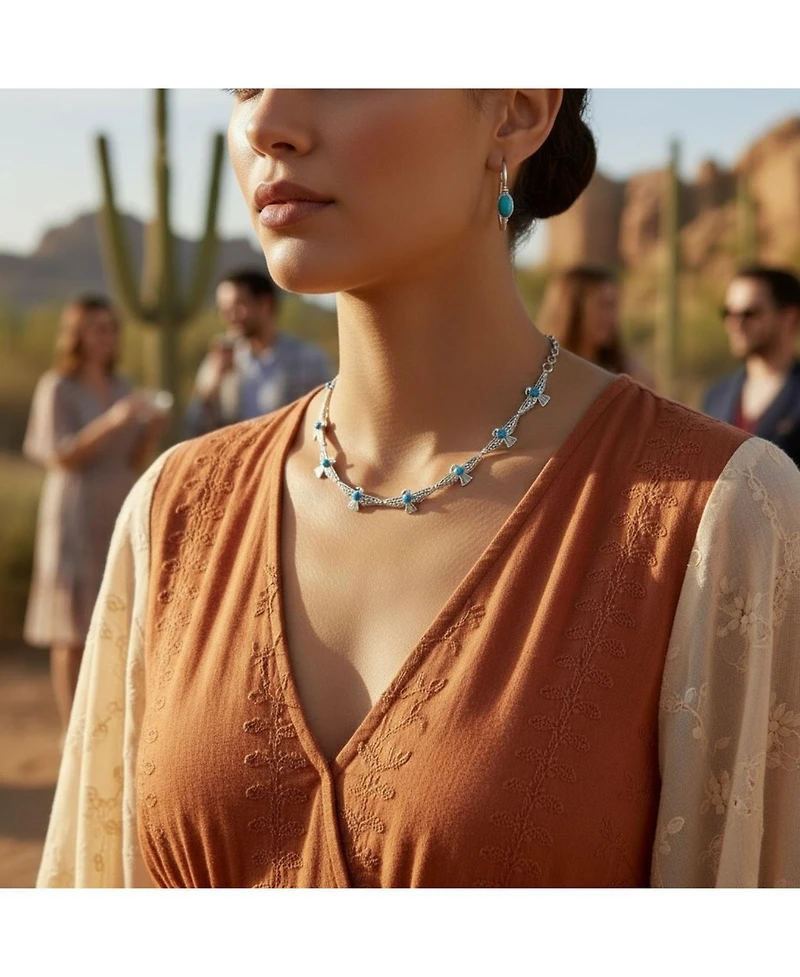 Bling Jewelry Southwestern-Inspired Choker Necklace and Compressed Turquoise Hoop Earrings Jewelry Set