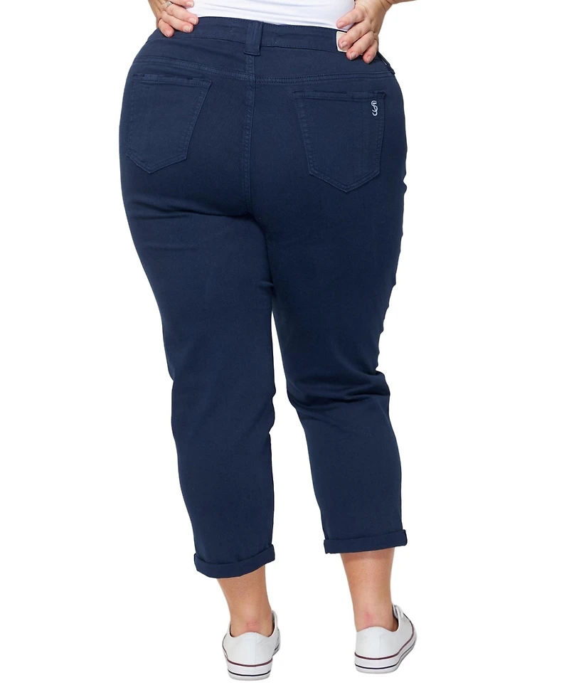 Slink Jeans Women's Color Mid Rise Boyfriend rolled 25.5" inseam Pant