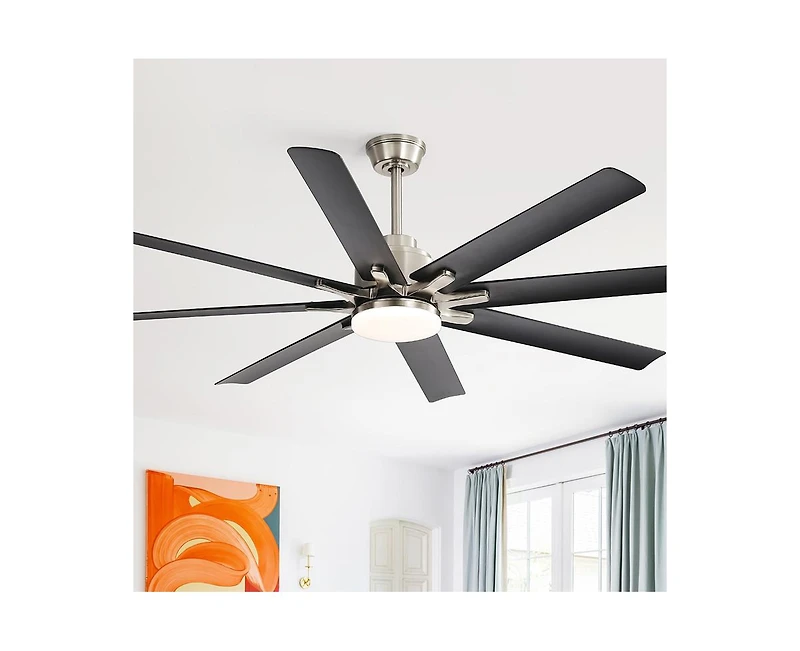 52-inch Modern Exquisite Sand Nickel 8-Blade Ceiling Fans with Adjustable Led Lights and Intelligent Remote Control