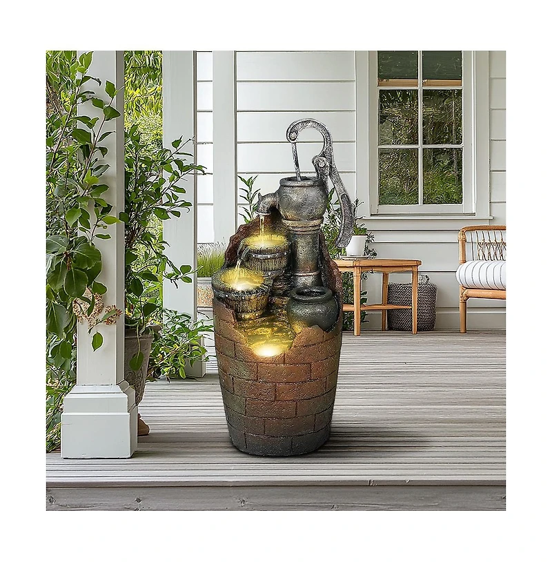 SunJet 32.6" Rustic Barrel Outdoor Water Fountain