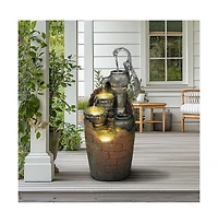 SunJet 32.6" Rustic Barrel Outdoor Water Fountain