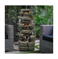 SunJet 47.2" 6-Tier Cascading Rock Outdoor Water Fountain with Led Lights