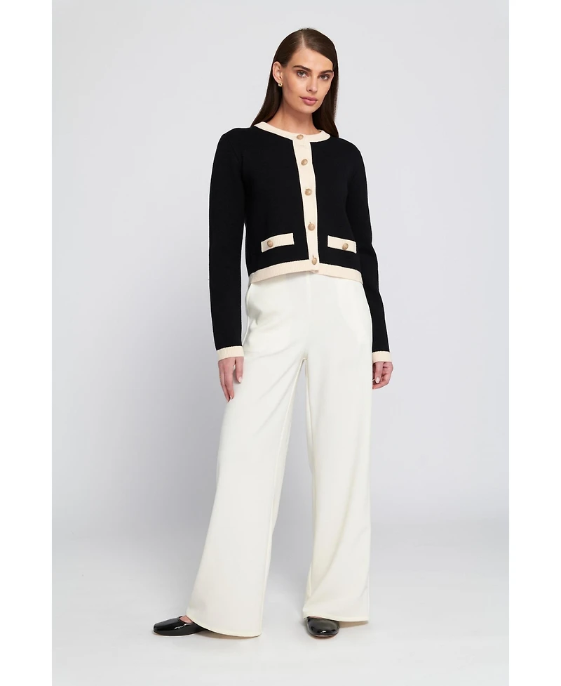 Elle Collection Women's Fine Gauge Lightweight Framed Cardigan Sweater