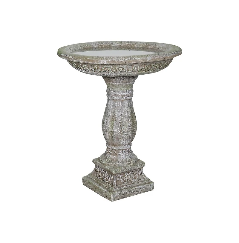 SunJet 23.8 Inch High Concrete Bird Bath with Carved Pedestal – Birdbath Sturdy & Elegant Design, Stone-Like Texture