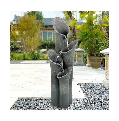 SunJet Faux Stone 33.5" 4-Tier Outdoor Water Fountain with Led Lights