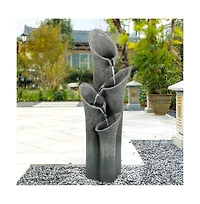 SunJet Faux Stone 33.5" 4-Tier Outdoor Water Fountain with Led Lights