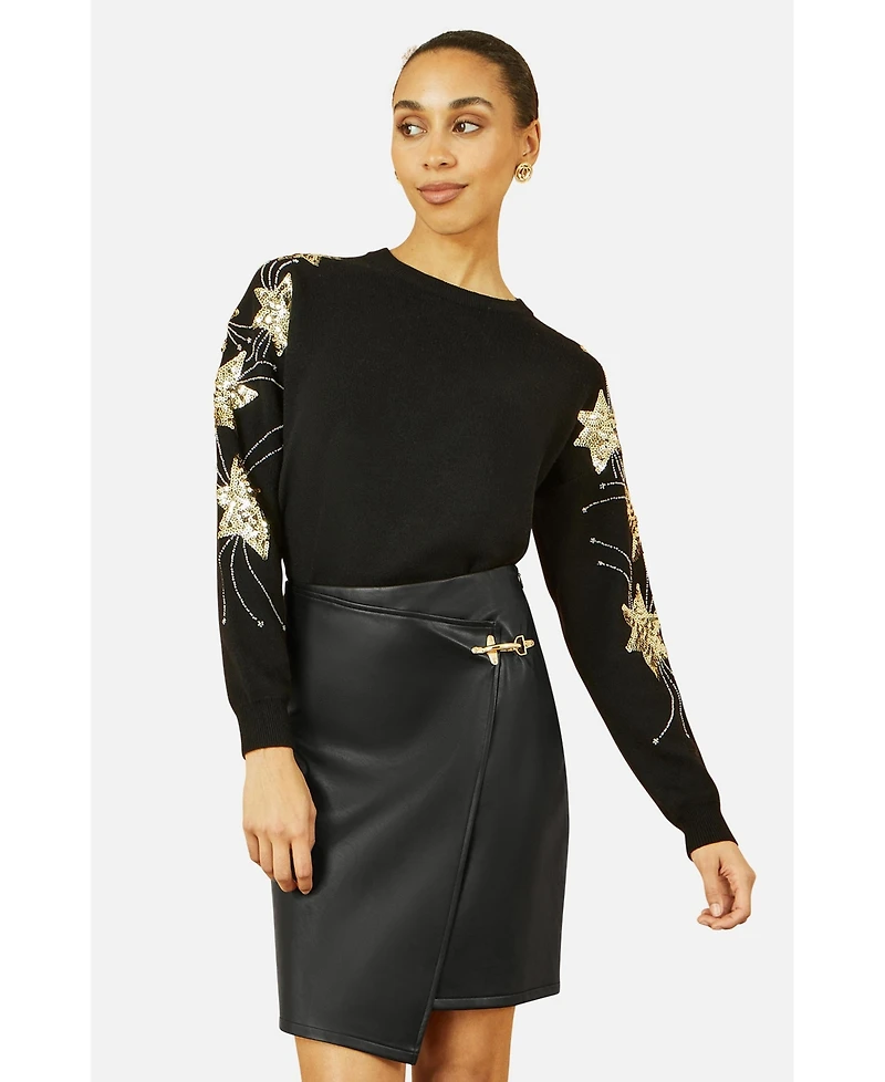 Yumi Women's Sequin Star Detail Relaxed Fit Sweater