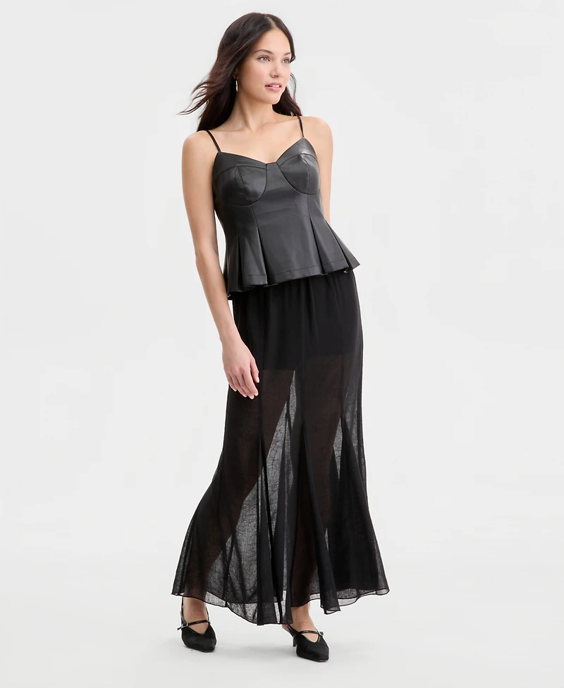 Bar Iii Women's Faux-Leather Peplum Top, Macy's Exclusive