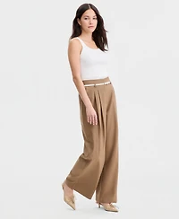 Bar Iii Women's Belted Pleated Wide-Leg Trousers, Macy's Exclusive