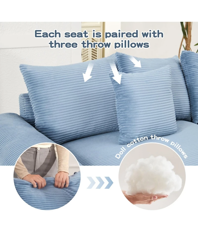 Streamdale Furniture Streamdale 130" Oversized Cloud Modular Sectional Couch, Premium Corduroy 3-Seater Sofa, Blue