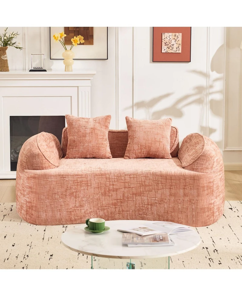 Streamdale Furniture Streamdale Pink curved two-person compress sofa with armrests and two pillows
