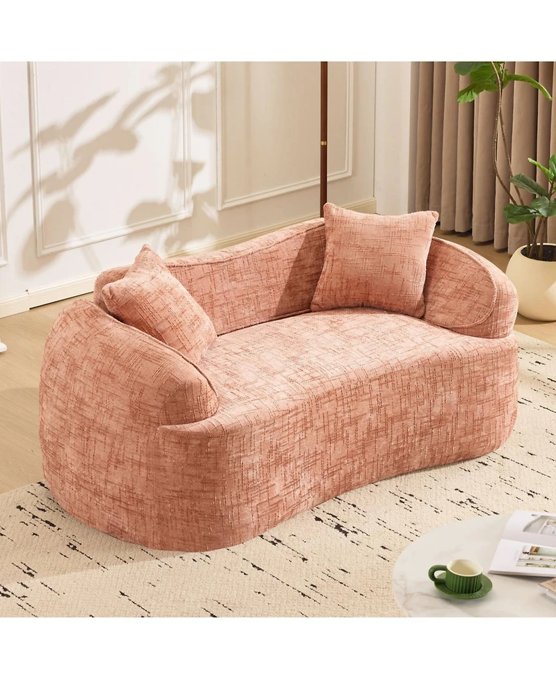 Streamdale Furniture Streamdale Pink curved two-person compress sofa with armrests and two pillows