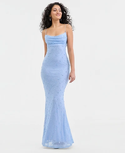 B Darlin Juniors' Cowl-Neck Beaded Sleeveless Gown