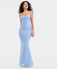 B Darlin Juniors' Cowl-Neck Beaded Sleeveless Gown