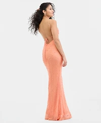 B Darlin Juniors' Cowl-Neck Beaded Sleeveless Gown