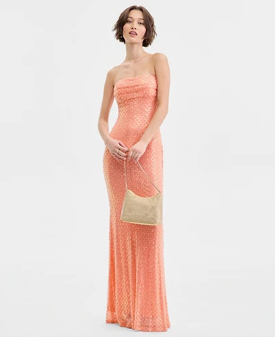 B Darlin Juniors' Embellished Straight-Neck Strapless Gown