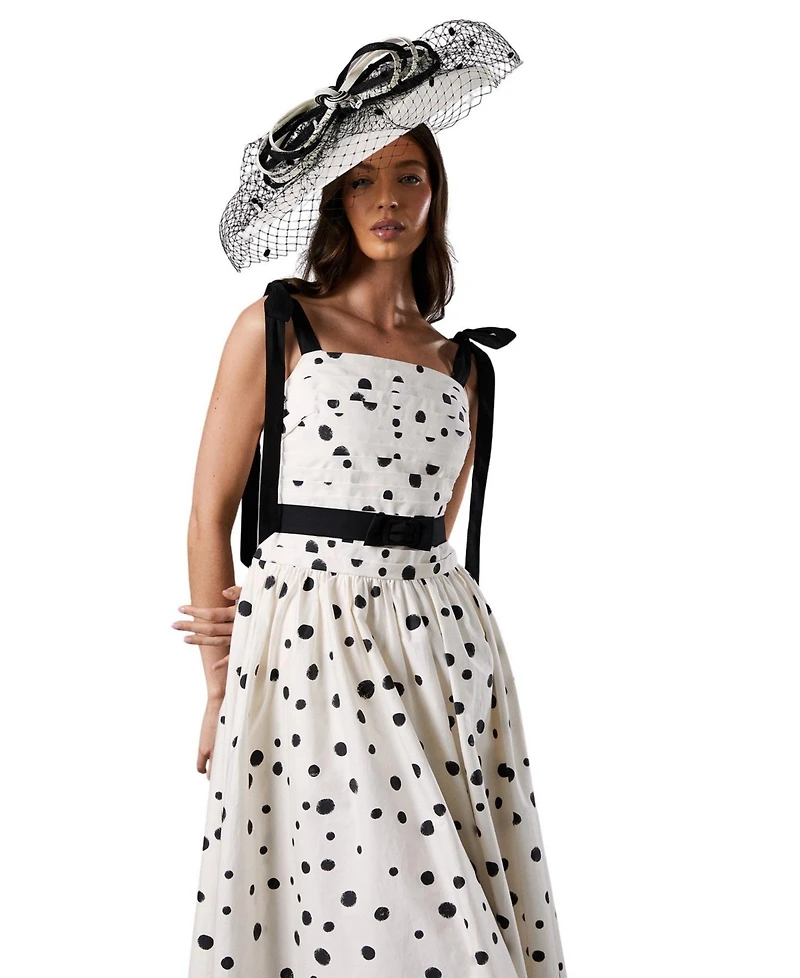 Coast Women's Lisa Tan Mono Spot Bow Detail Midi Dress