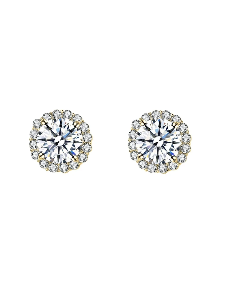 Elegant Round Stud Earrings with Colored Cubic Zirconia