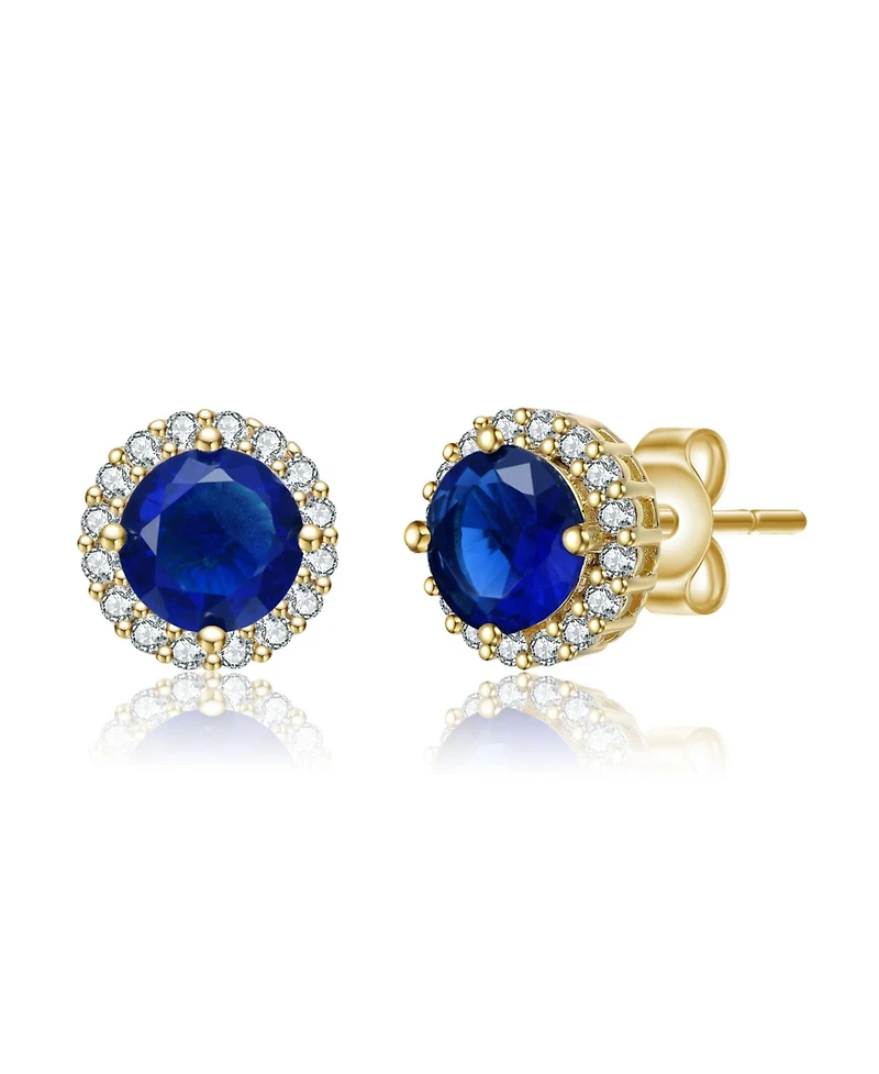 Elegant Round Stud Earrings with Colored Cubic Zirconia