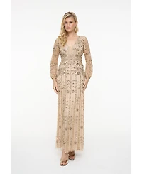 Beauut Women's Embellished Sequin Beaded With Designer Sleeves Maxi Dress