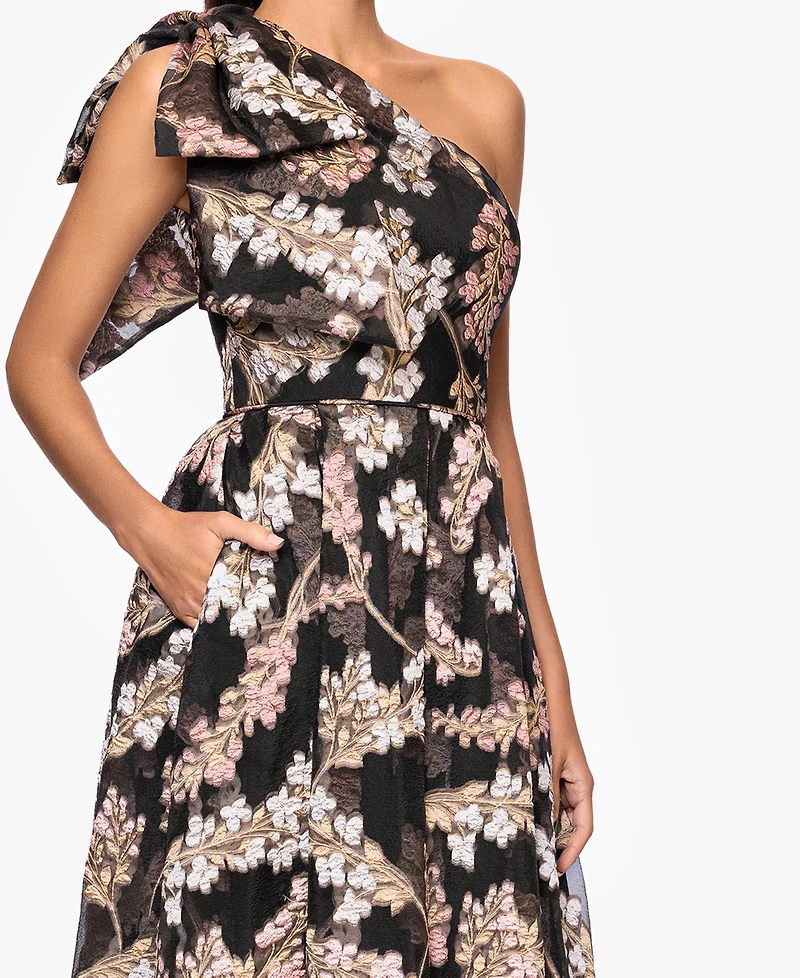 Betsy & Adam Petite One Shoulder Floral Print Long Dress