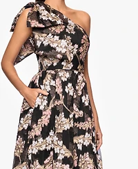 Betsy & Adam Petite One Shoulder Floral Print Long Dress