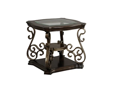 sumyeg Modern End Table with Glass Top Marble Paper Mdf Shelf and Powder Coated Metal Legs