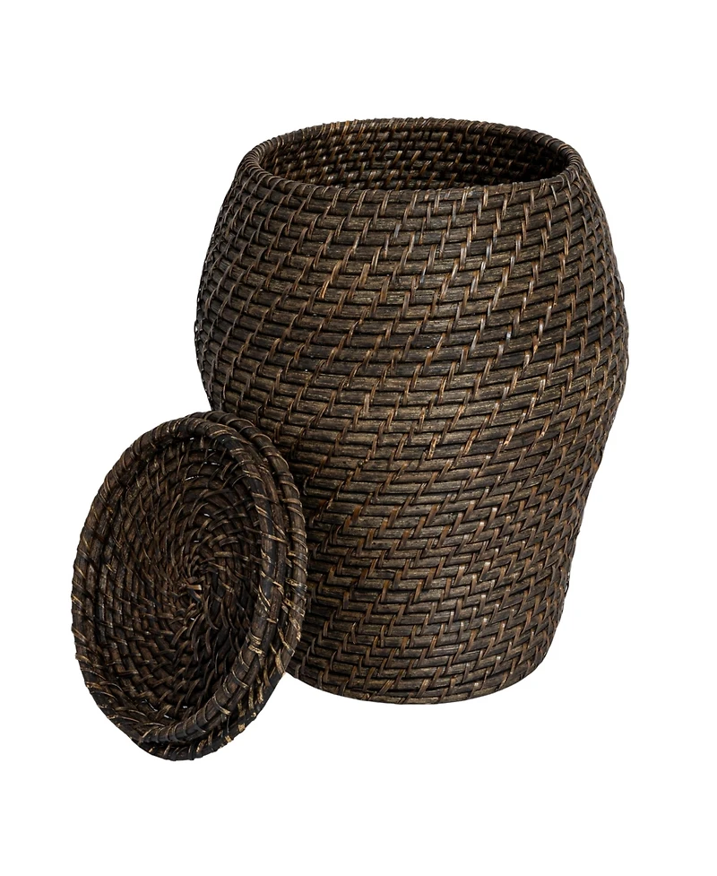 Storied Home Rattan Wicker Storage Basket with Lid, Washed Black Finish, Set of 2