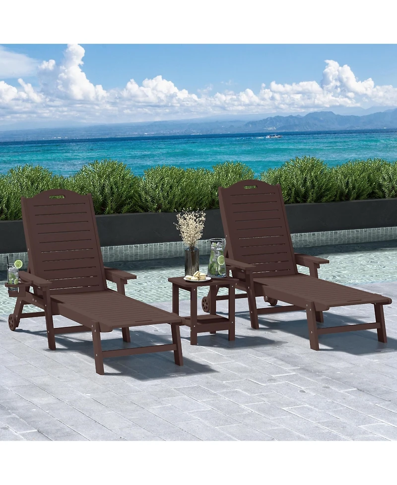 WestinTrends 3-Piece Polyethylene Outdoor Patio Chaise Lounge Chair with Wheels & Cup Holder Side Table