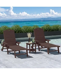 WestinTrends 3-Piece Polyethylene Outdoor Patio Chaise Lounge Chair with Wheels & Cup Holder Side Table